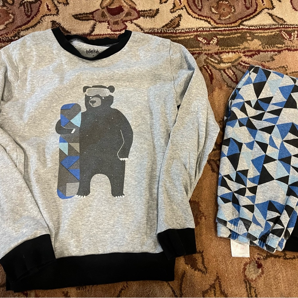 Indigo Kids Pajama Set - Gray and Blue Bear Design